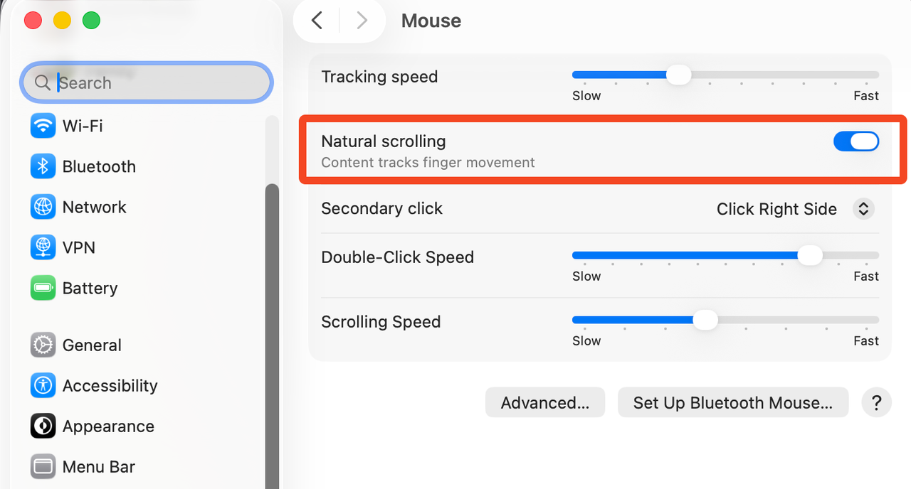macos mouse settings