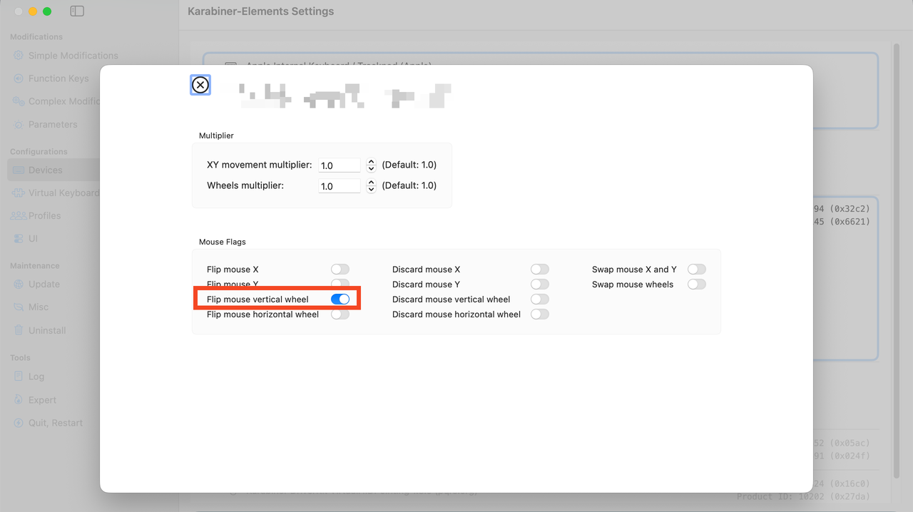 Karabiner-Elements Devices Tab