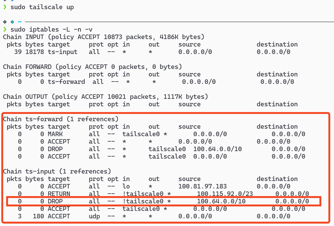 tailscale iptables rules