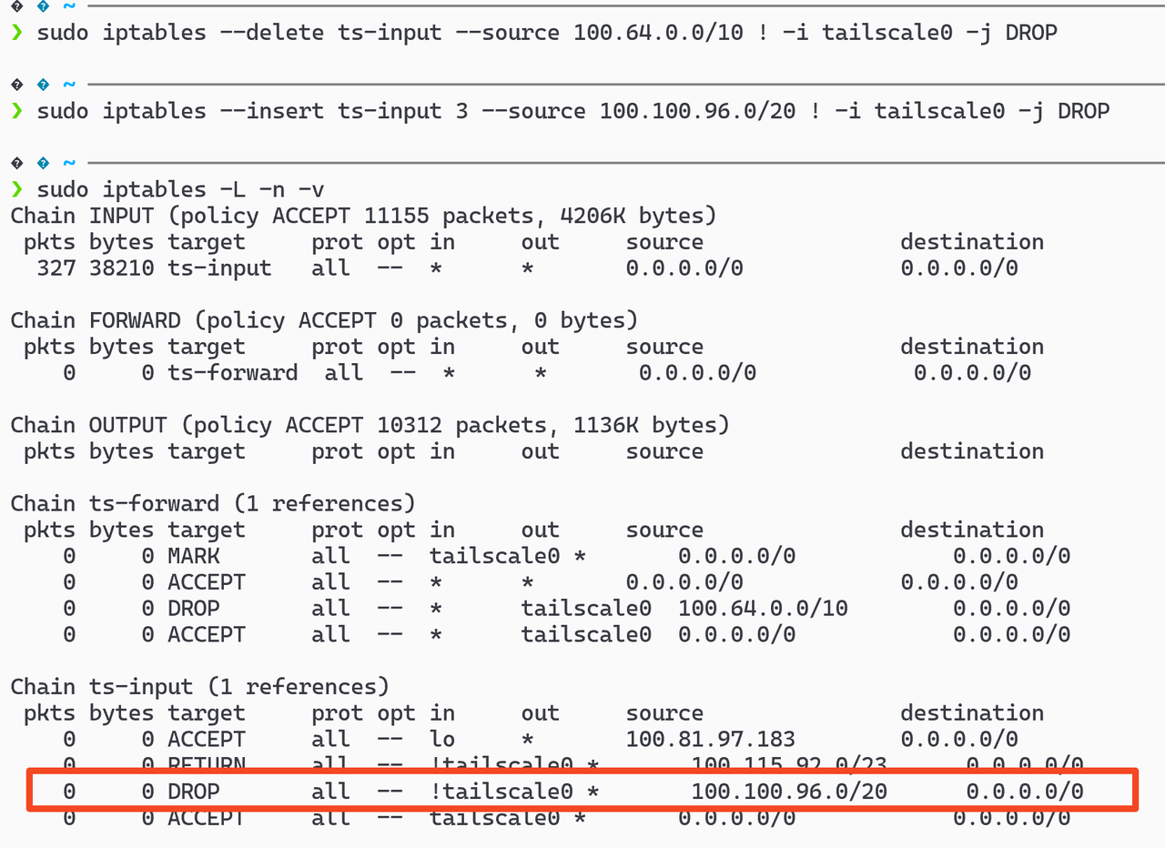 tailscale iptables rules